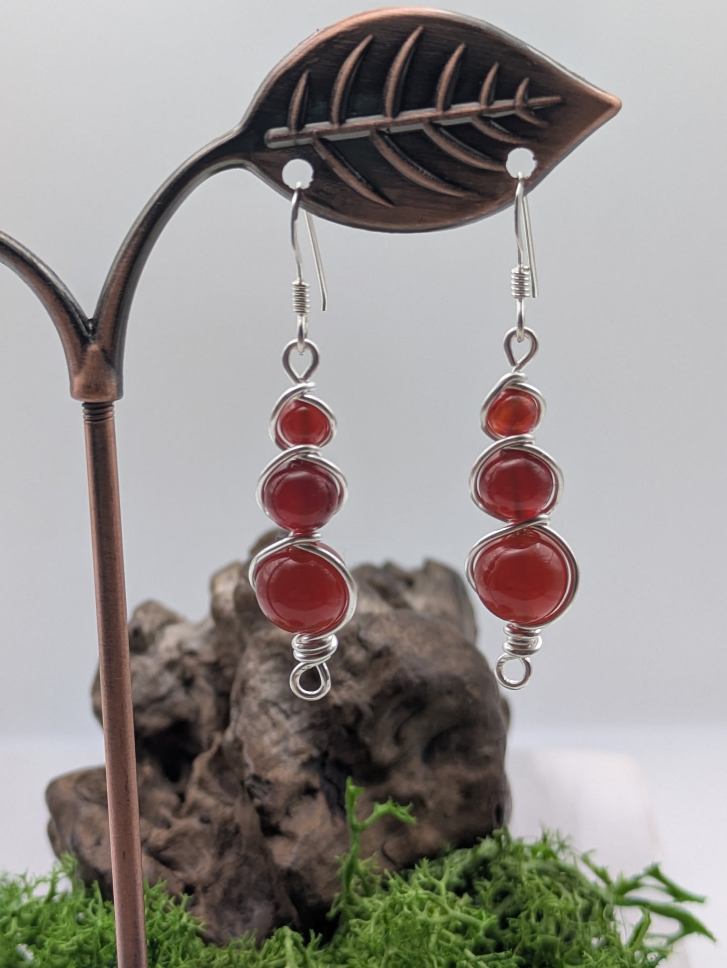 Triple Drop Carnelian Earrings,  Silver Wire-Wrapped Gemstone Dangles for Passion & Motivation