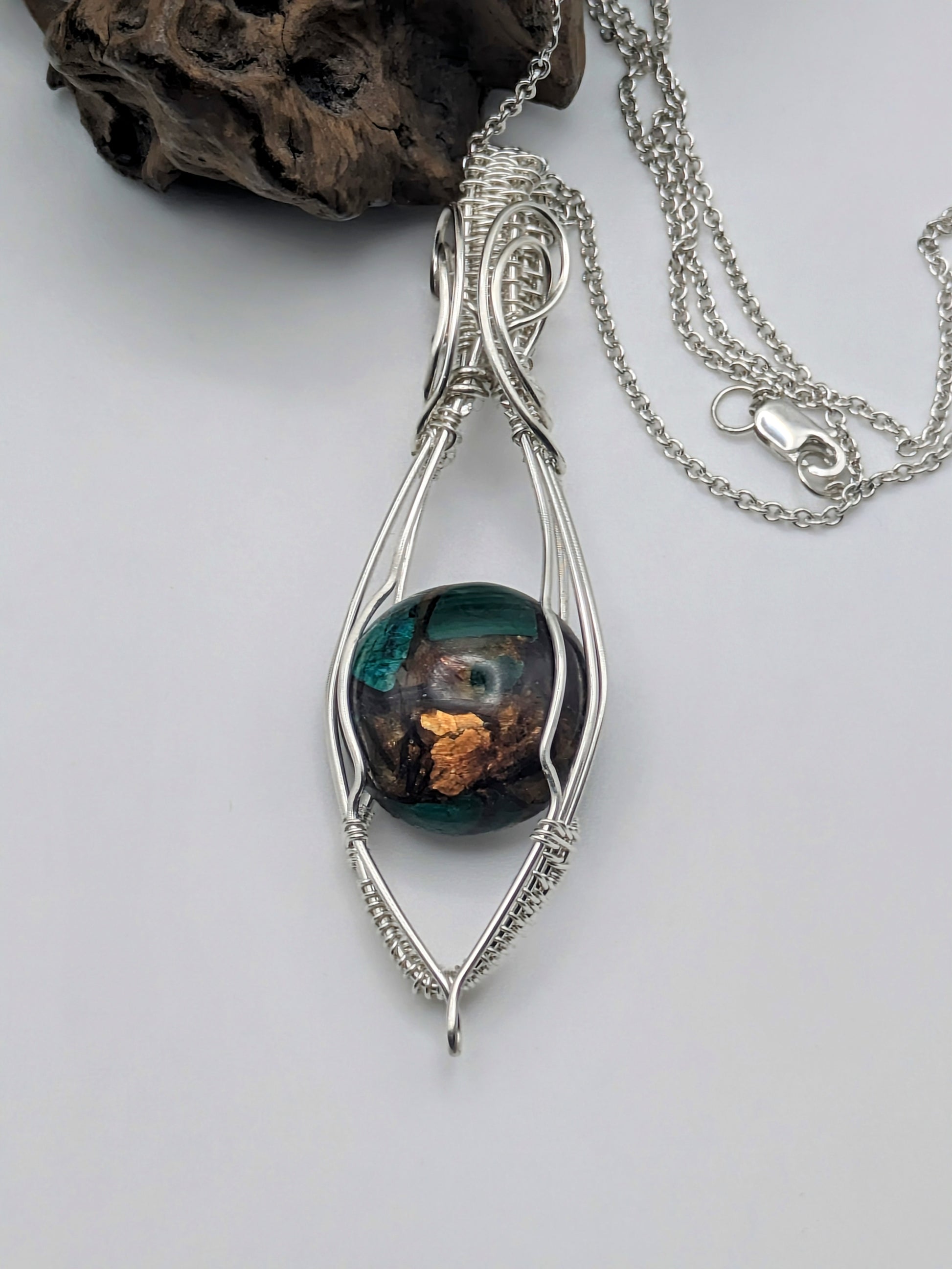 Copper Bornite handmade Sterling silver necklace for healing and balancing 