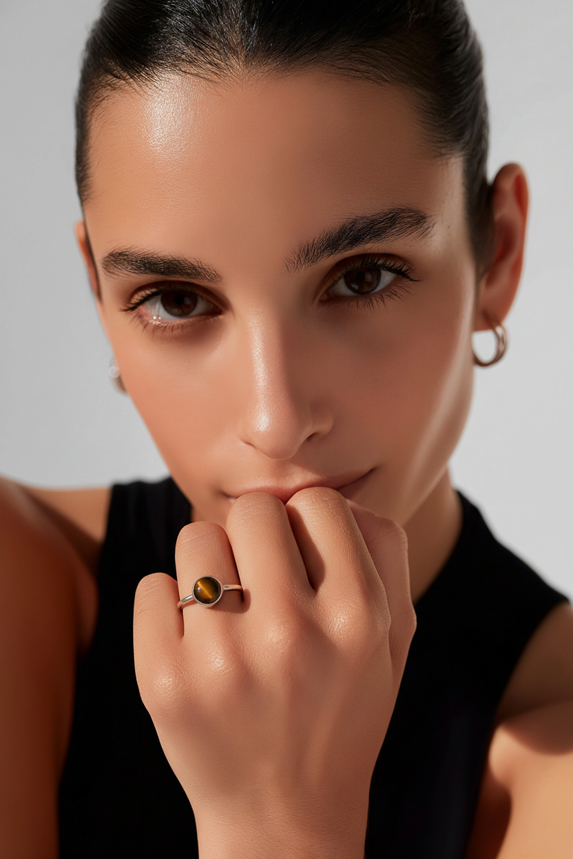 Tigers Eye with Fully Hallmarked Sterling Silver Handmade Ring Size R a Bold Crystal healing Statement Piece for Strength and Grounding
