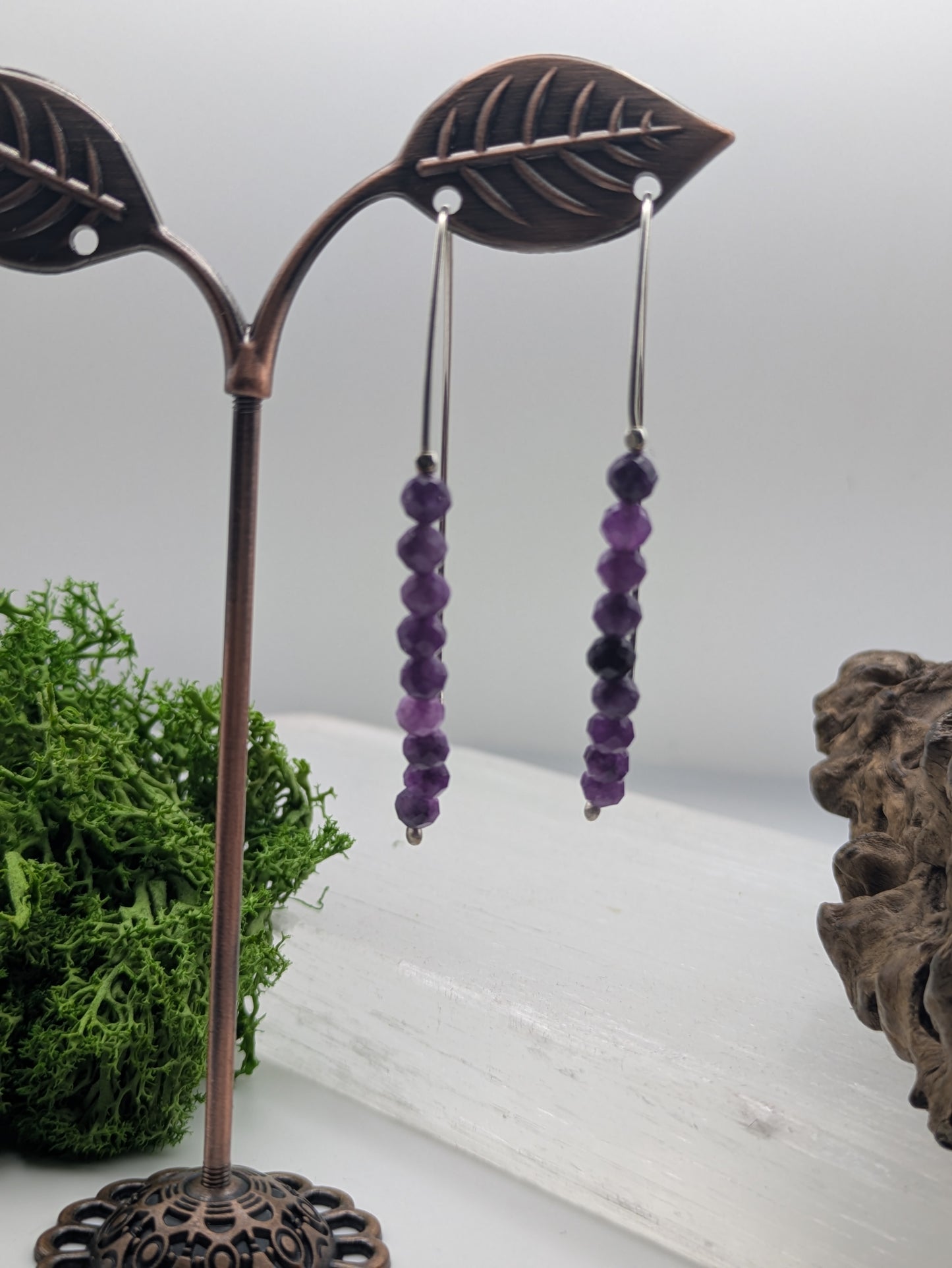 Amethyst Beaded Drop Earrings in Sterling Silver, Elegant Handmade Statement Jewellery