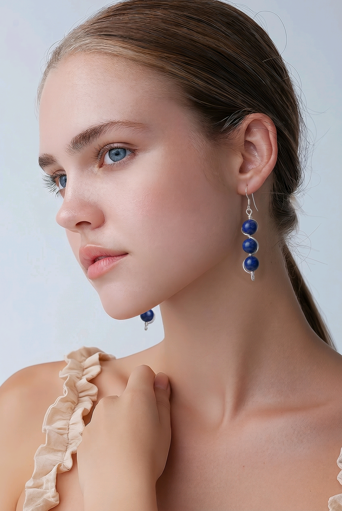 Lapis Lazuli Trio Drop Earrings, Silver Wrapped Elegance