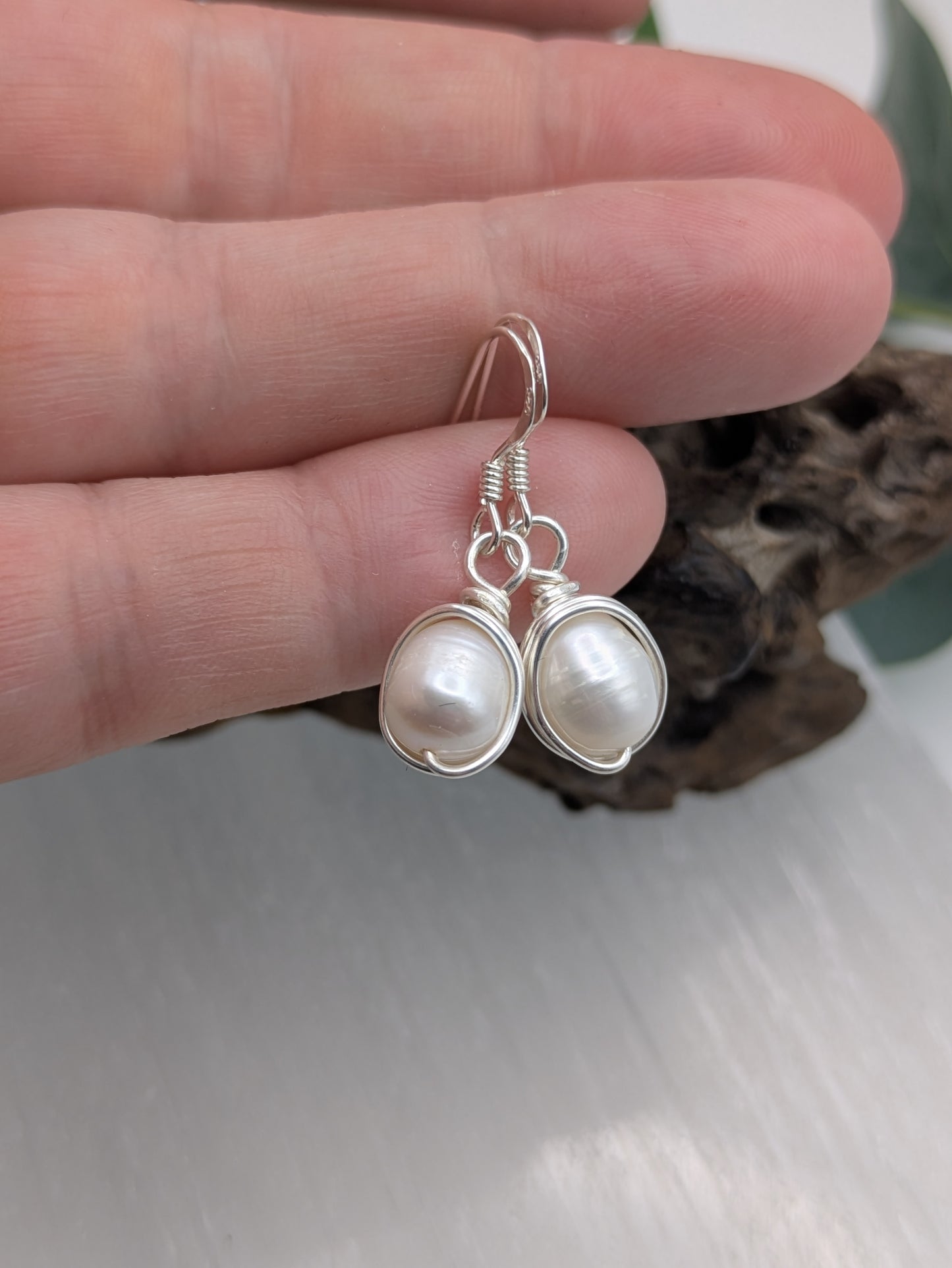 Freshwater Pearl Earrings Wrapped in Silver For An Elegant Look