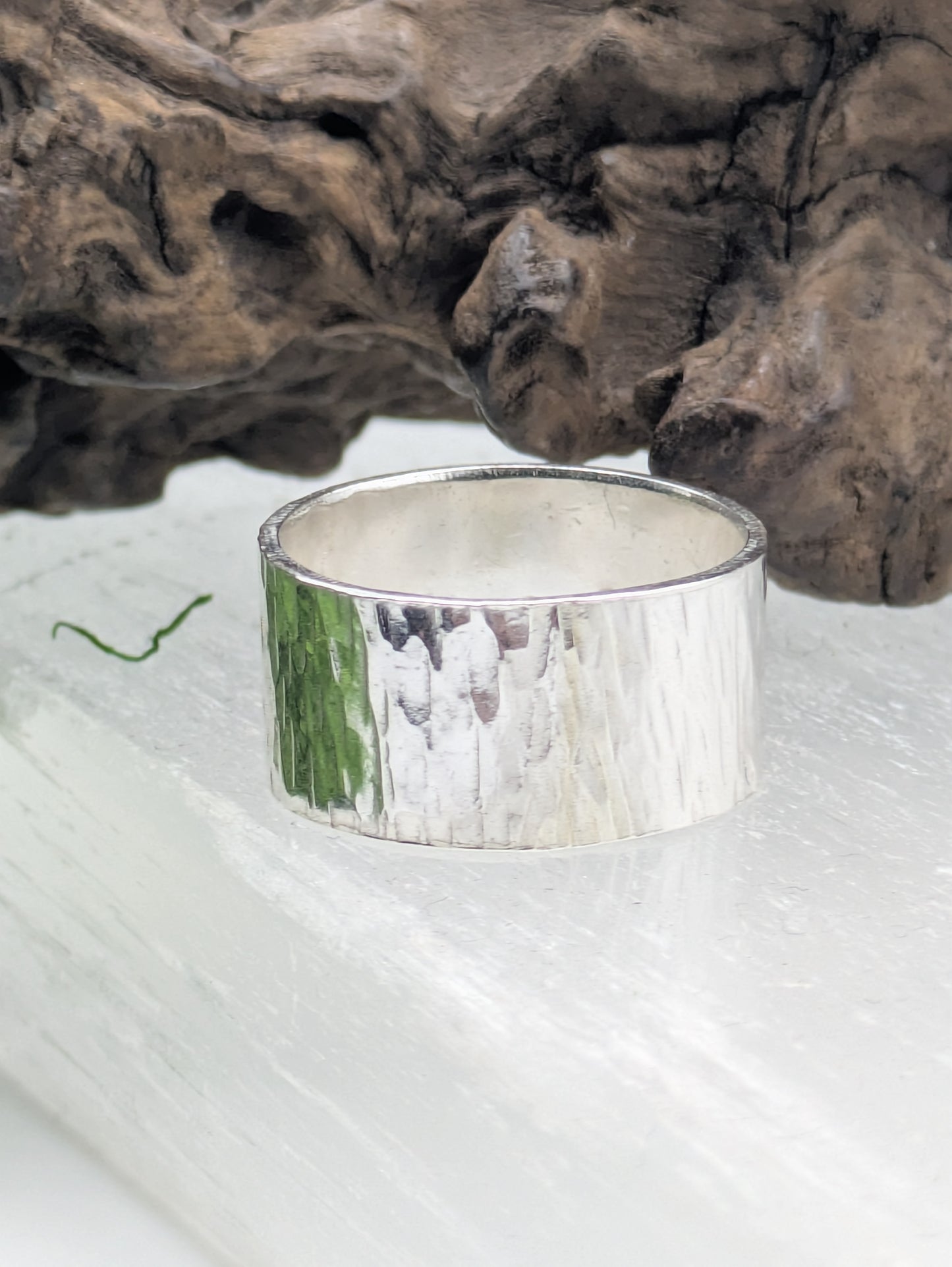 10mm Bark Textured Sterling Silver Ring, Raw, Earthy, Handcrafted Strength