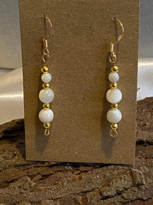 Mother of Pearl Gemstone and Gold Crystal Earrings, Unique Handmade Gemstone Gift,