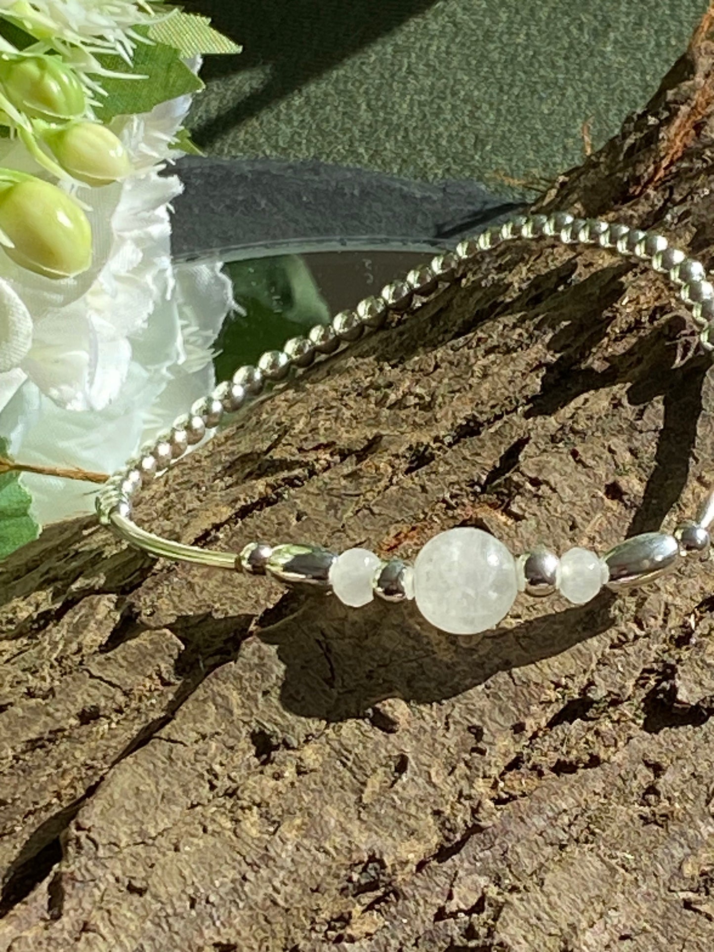 Quartz Gemstone and Sterling Silver Crystal Bracelet, Unique Handmade Gift,