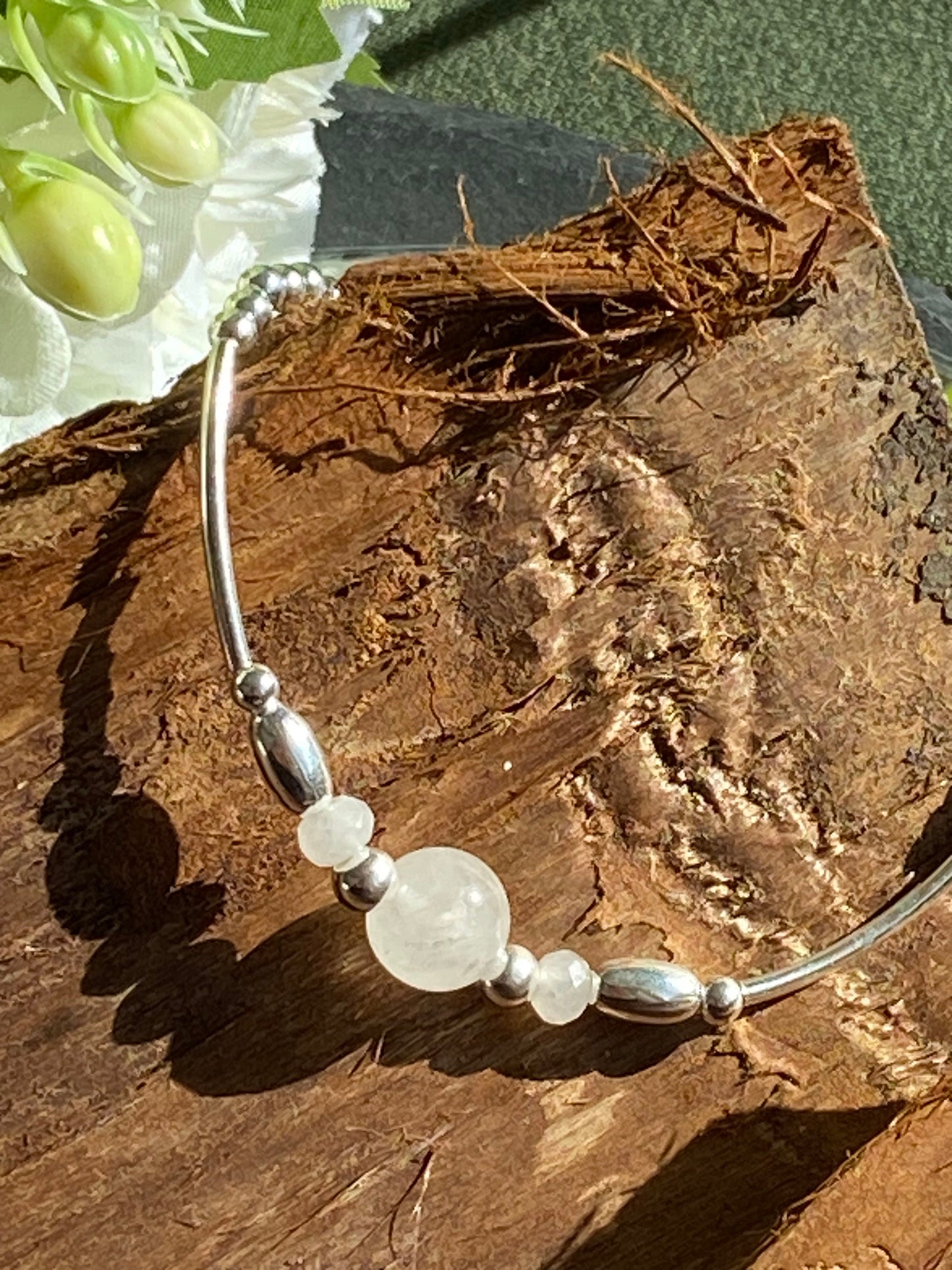 Quartz Gemstone and Sterling Silver Crystal Bracelet, Unique Handmade Gift,