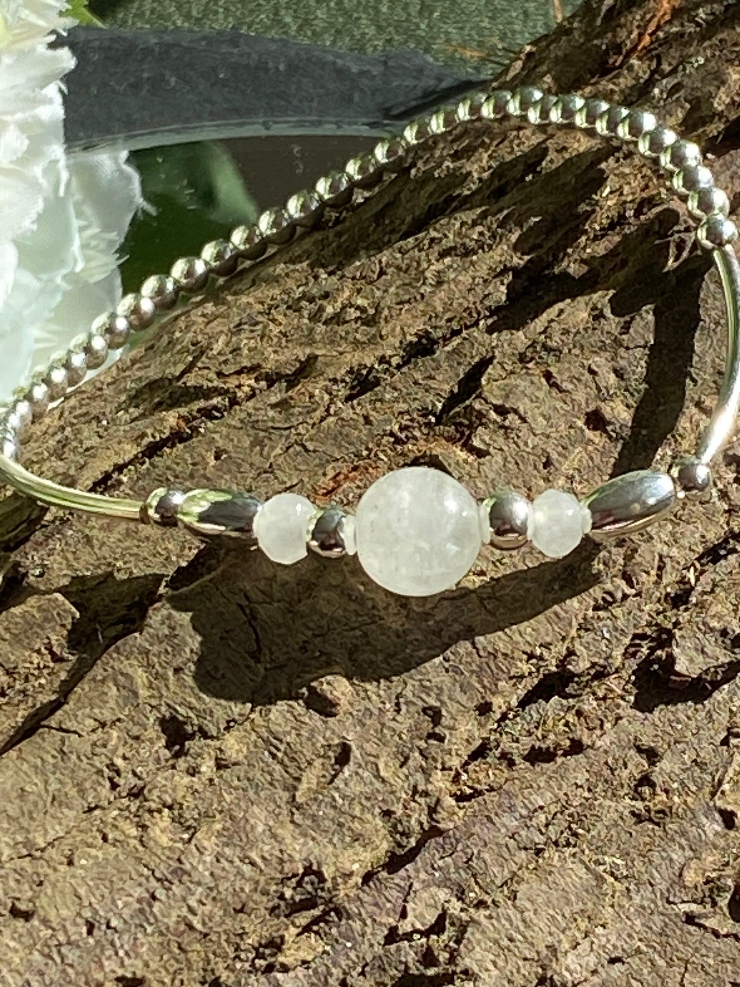 Quartz Gemstone and Sterling Silver Crystal Bracelet, Unique Handmade Gift,