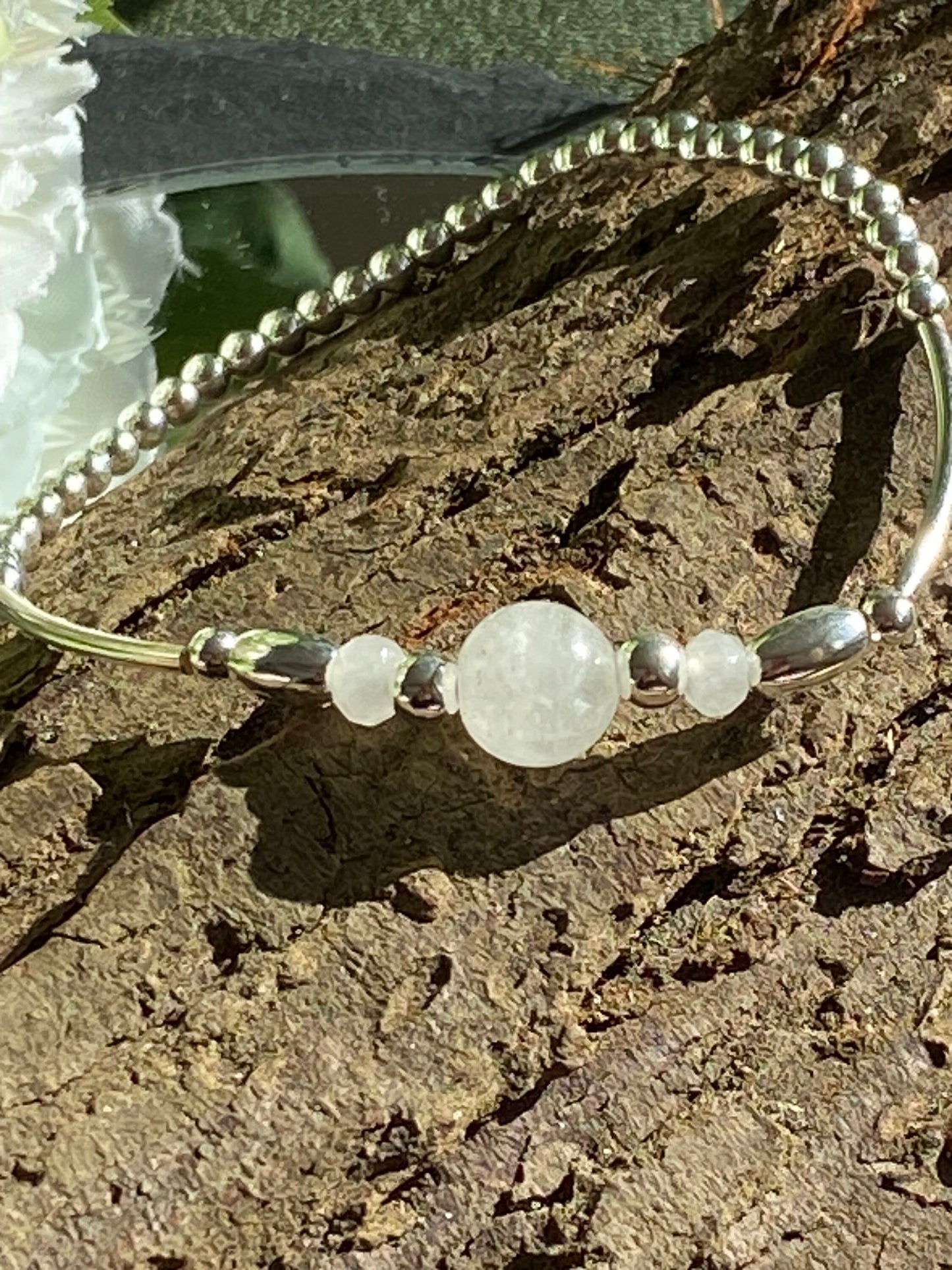 April Birthstone Bracelet, Quartz Gemstone and Sterling Silver Crystal Bracelet, Unique Handmade Gift,
