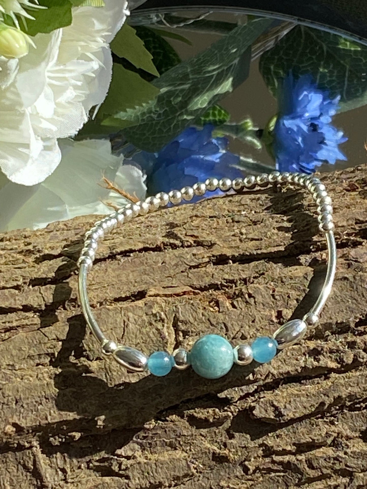March Birthstone Bracelet, Aquamarine Gemstone and Sterling Silver Crystal Bracelet, Unique Handmade Gift,