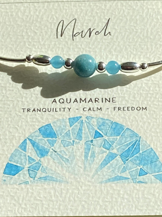 March Birthstone Bracelet, Aquamarine Gemstone and Sterling Silver Crystal Bracelet, Unique Handmade Gift,