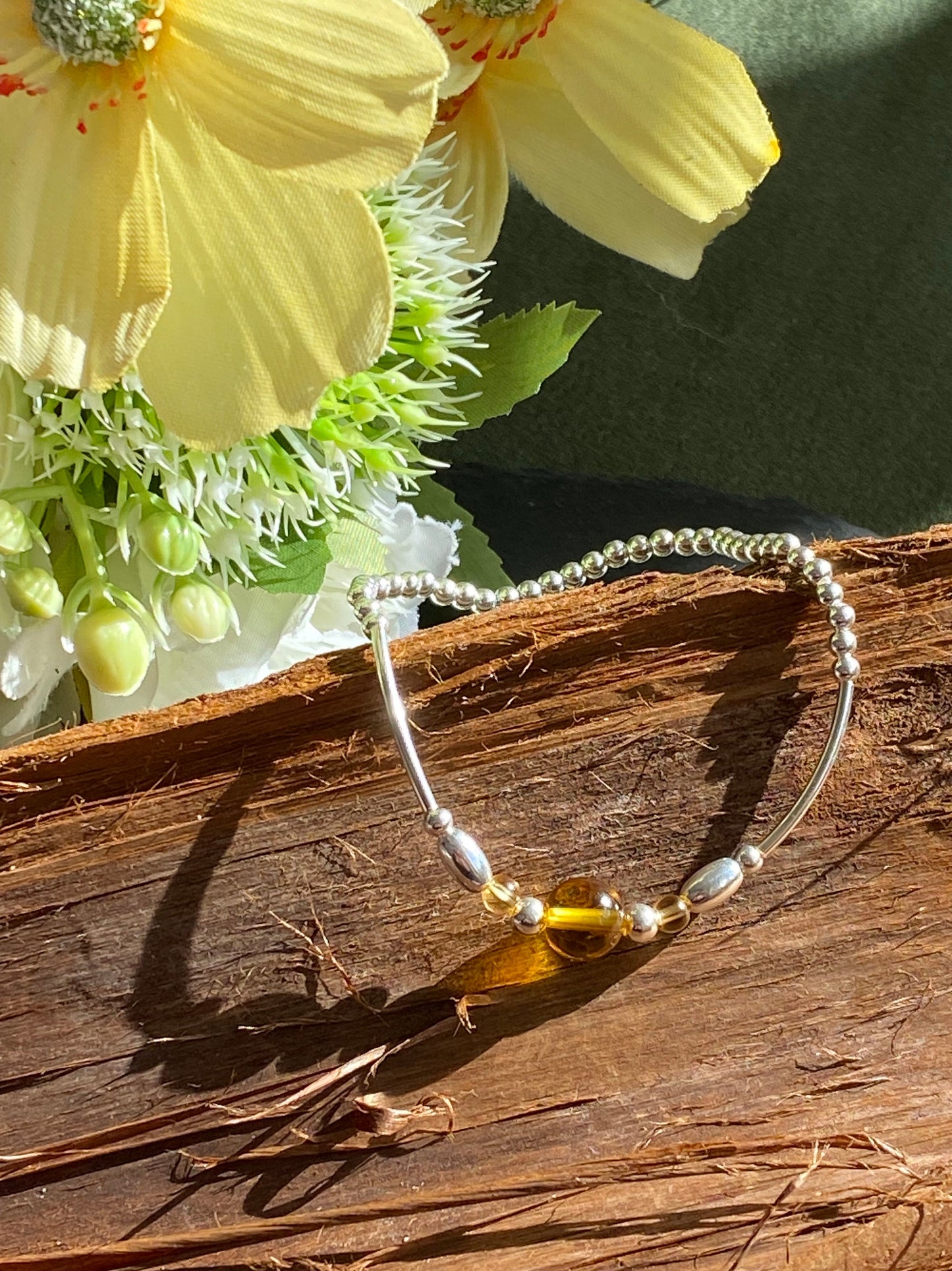 November Birthstone Bracelet, Citrine Gemstone and Sterling Silver Crystal Bracelet, Unique Handmade Gift,