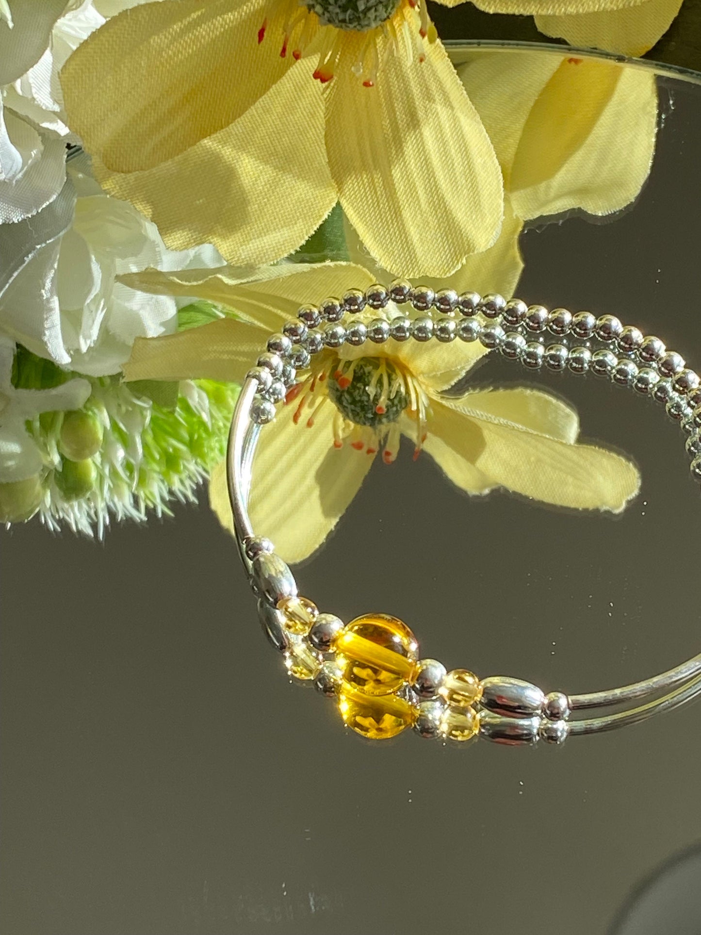 November Birthstone Bracelet, Citrine Gemstone and Sterling Silver Crystal Bracelet, Unique Handmade Gift,