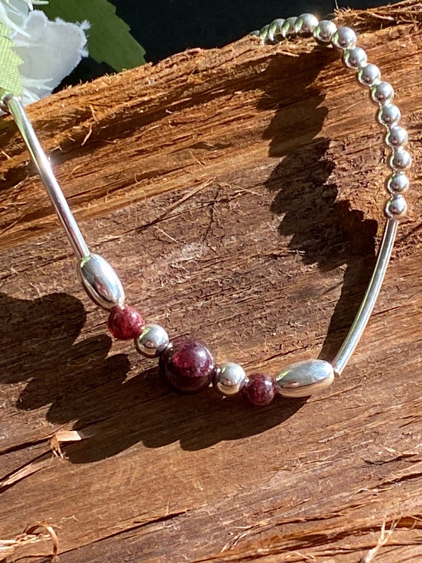 January Birthstone Bracelet, Garnet Gemstone and Sterling Silver Crystal Bracelet, Unique Handmade Gift,