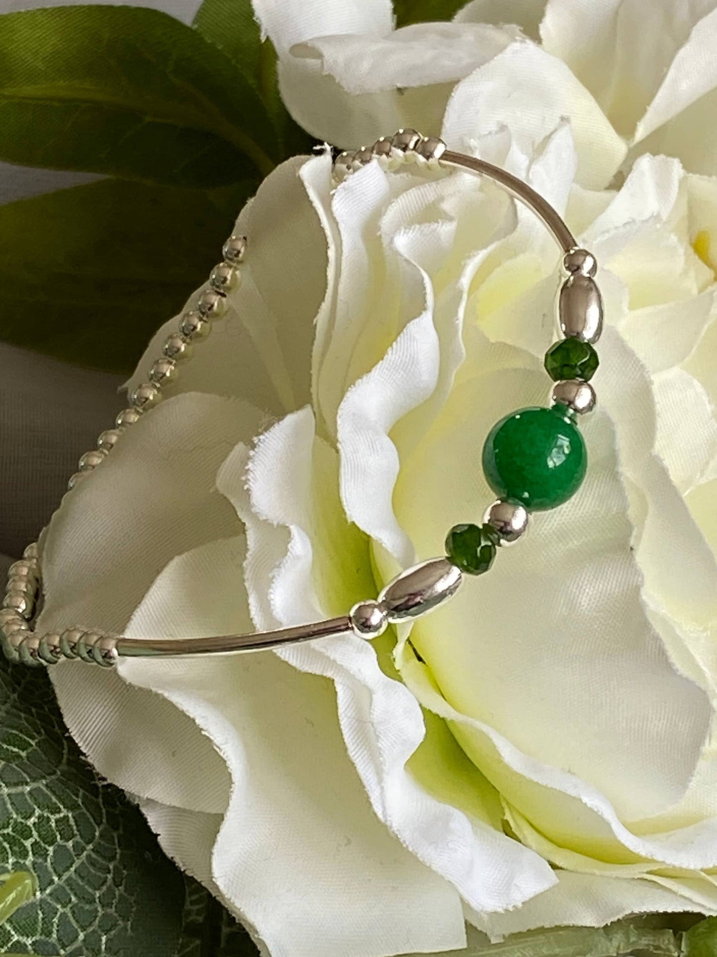 May Birthstone Bracelet, Emerald Gemstone and Sterling Silver Crystal Bracelet, Unique Handmade Gift,