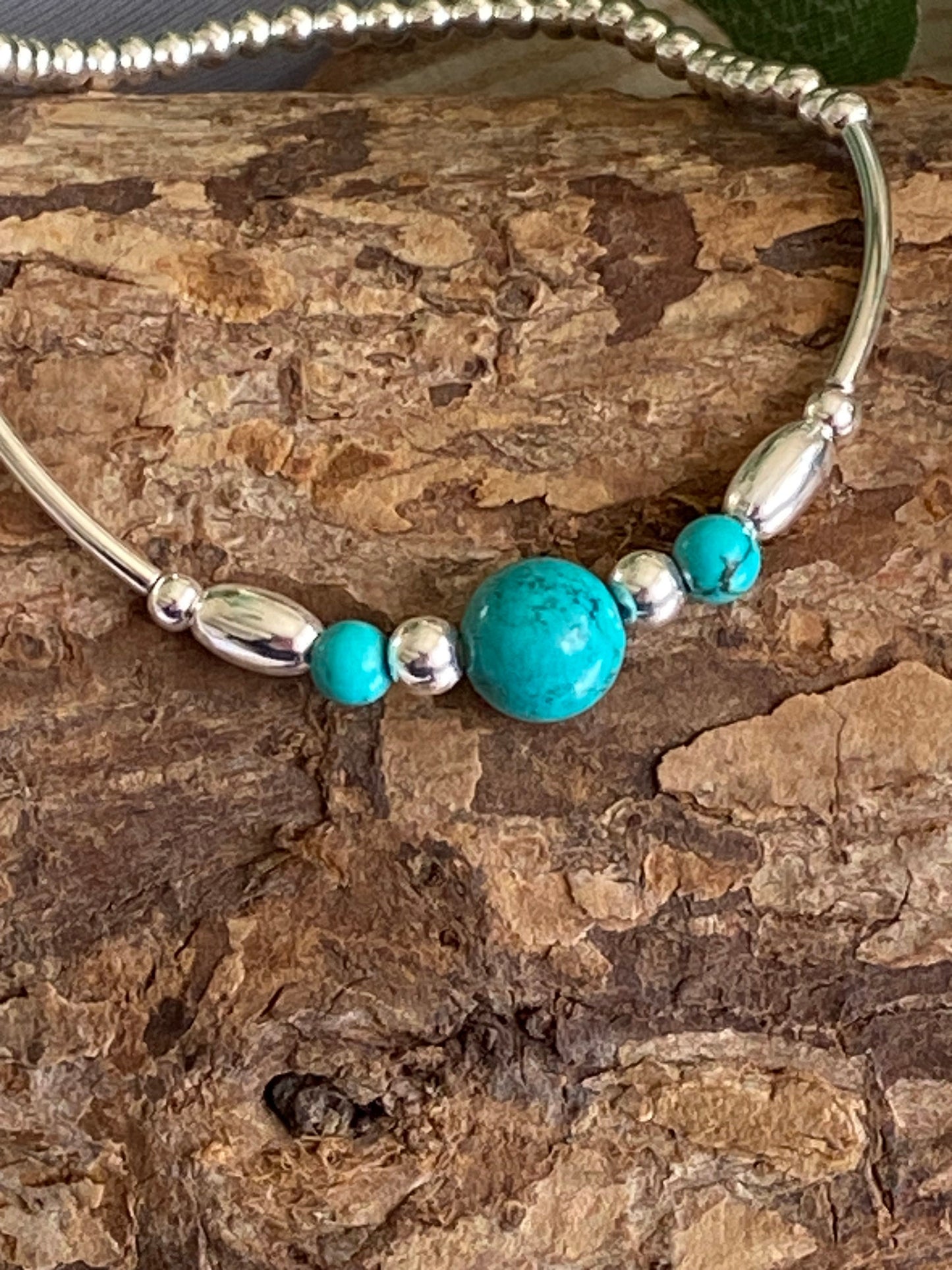 Turquoise Gemstone and Sterling Silver Crystal Bracelet, Unique Handmade Bracelet,