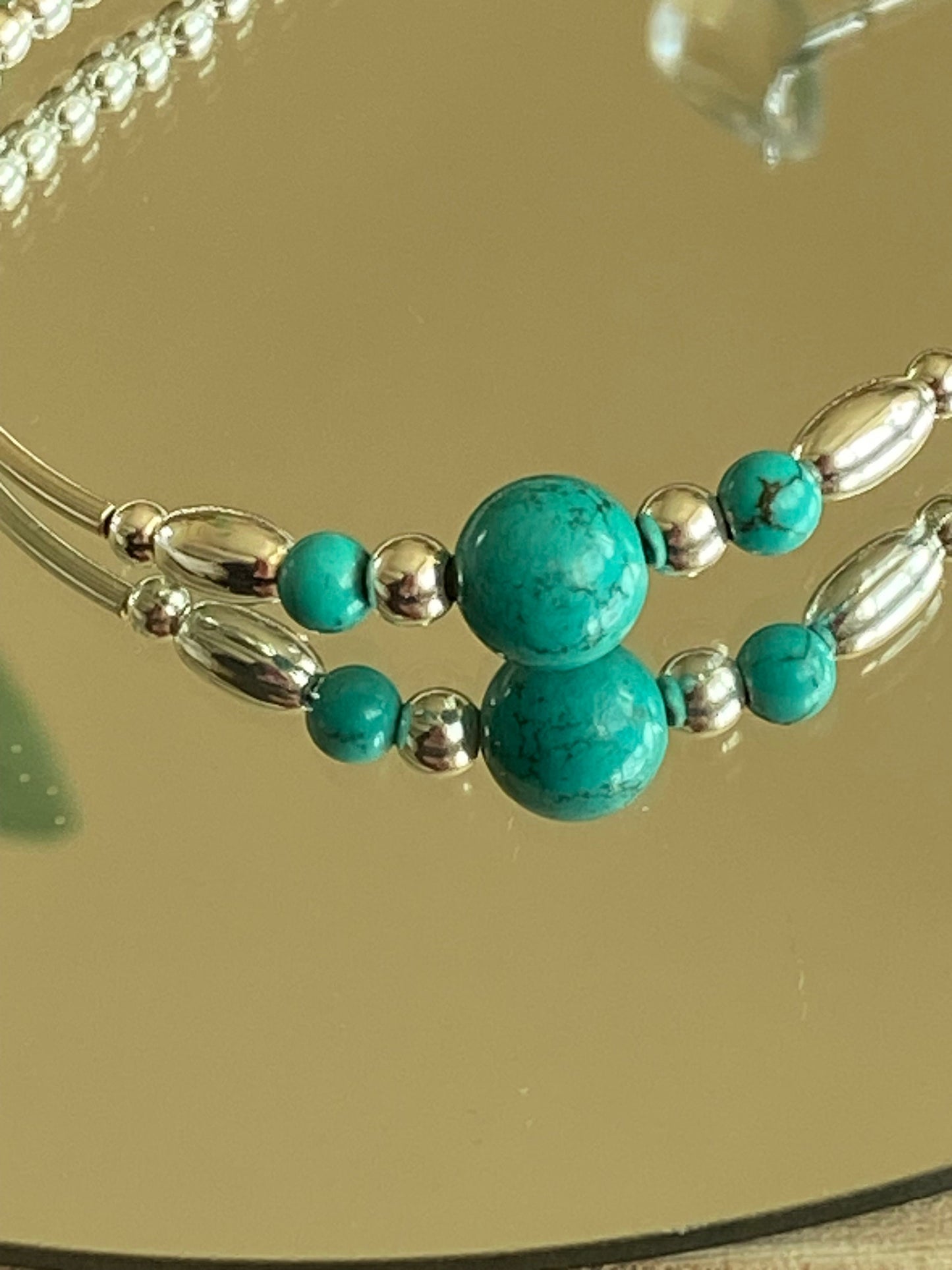 Turquoise Gemstone and Sterling Silver Crystal Bracelet, Unique Handmade Bracelet,