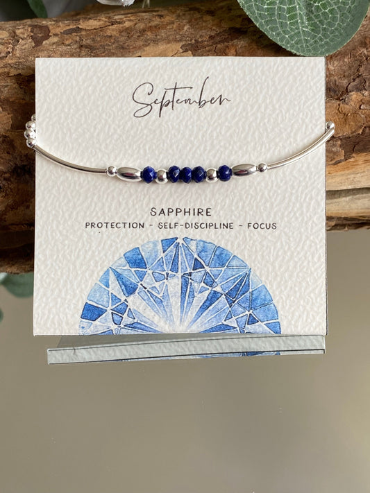 September Birthstone Bracelet, Sapphire Gemstone and Sterling Silver Crystal Bracelet, Unique Handmade Bracelet,