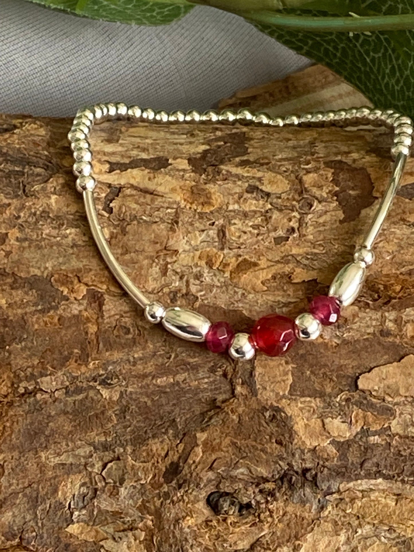 Ruby Gemstone and Sterling Silver Crystal Bracelet, Unique Handmade Bracelet,