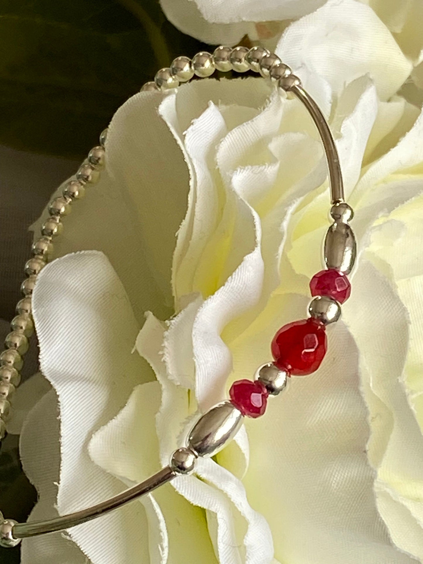 Ruby Gemstone and Sterling Silver Crystal Bracelet, Unique Handmade Bracelet,