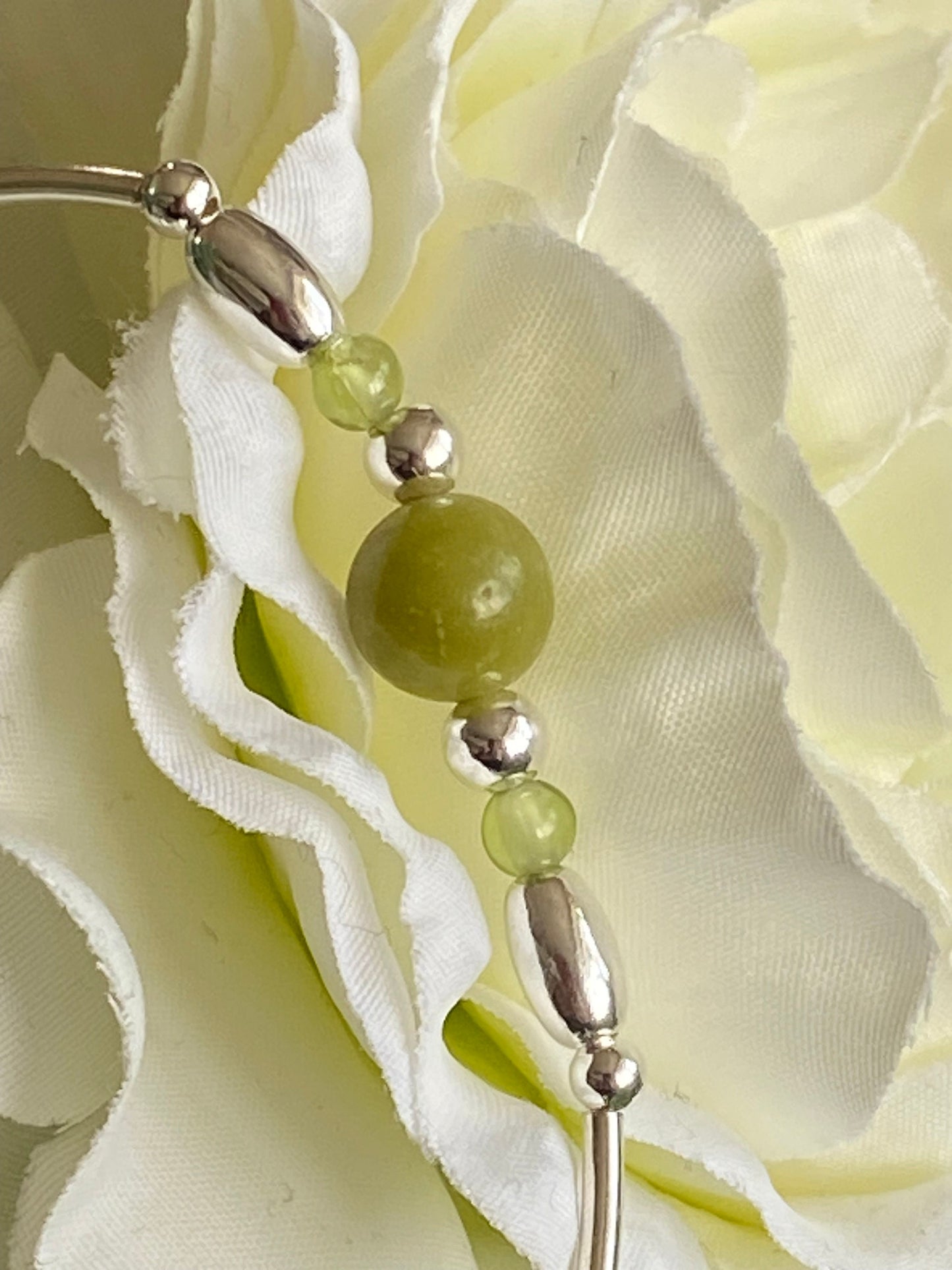 Peridot Gemstone and Sterling Silver Crystal Bracelet, Unique Handmade Gift,