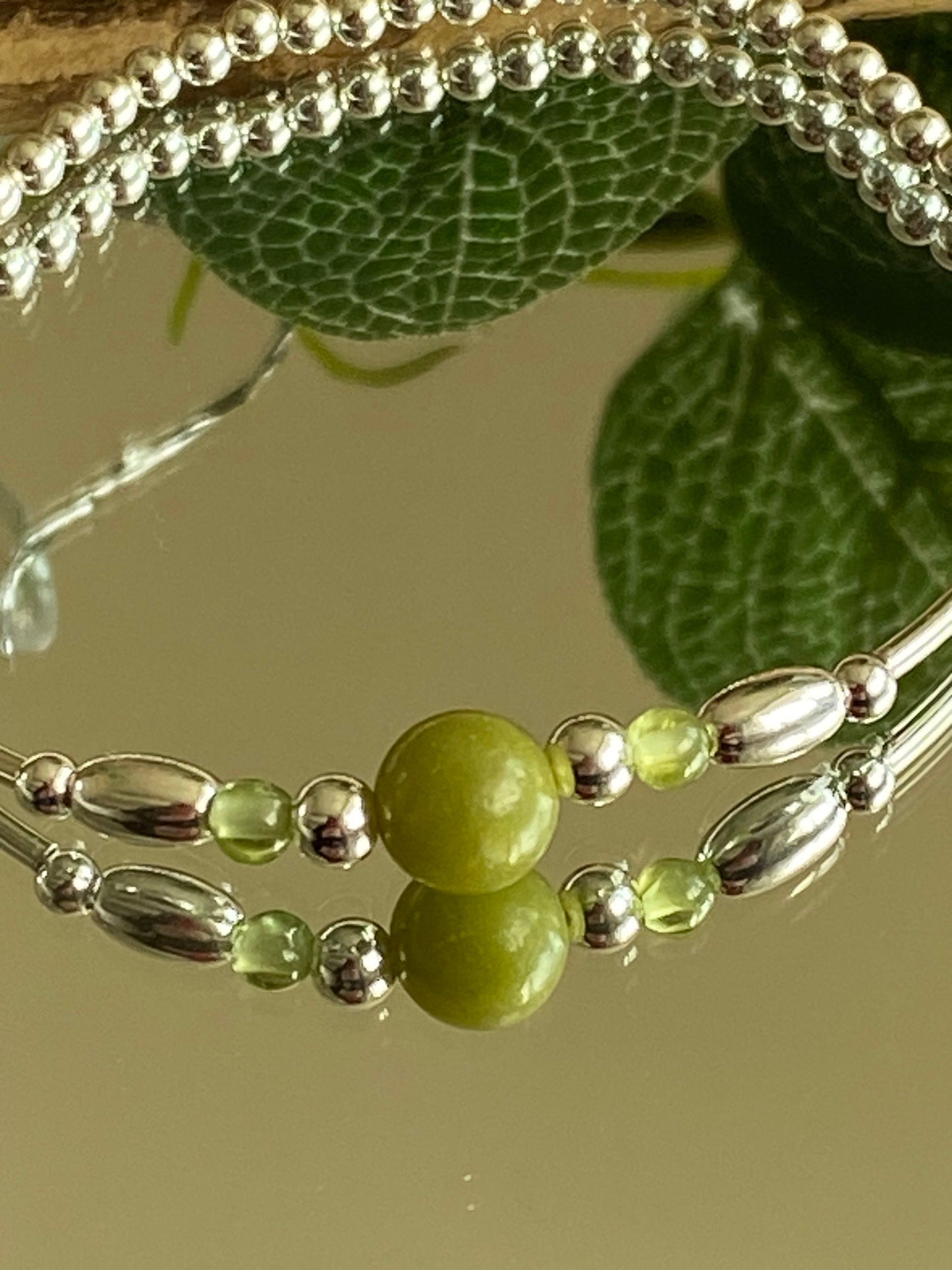 Peridot Gemstone and Sterling Silver Crystal Bracelet, Unique Handmade Gift,