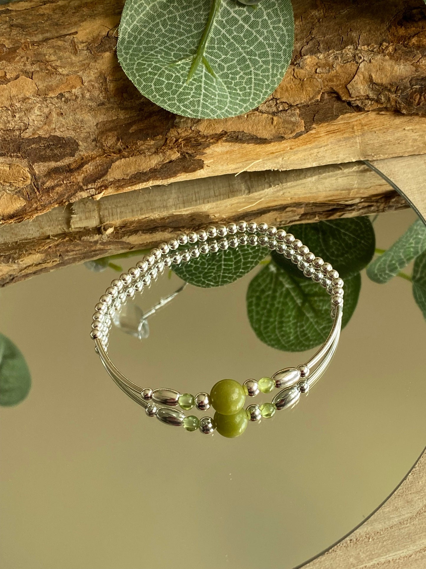 August Birthstone Bracelet, Peridot Gemstone and Sterling Silver Crystal Bracelet, Unique Handcrafted Gift
