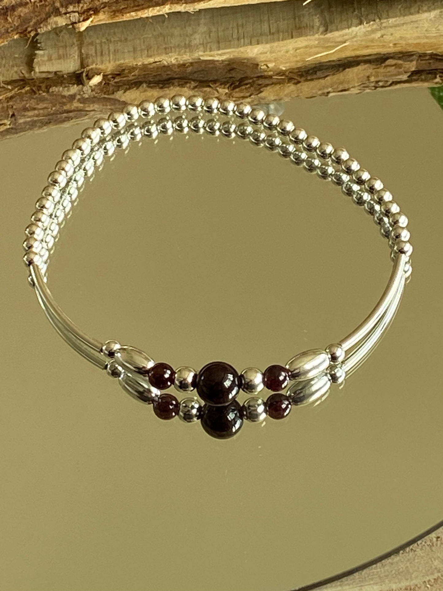 January Birthstone Bracelet, Garnet Gemstone and Sterling Silver Crystal Bracelet, Unique Handmade Gift,
