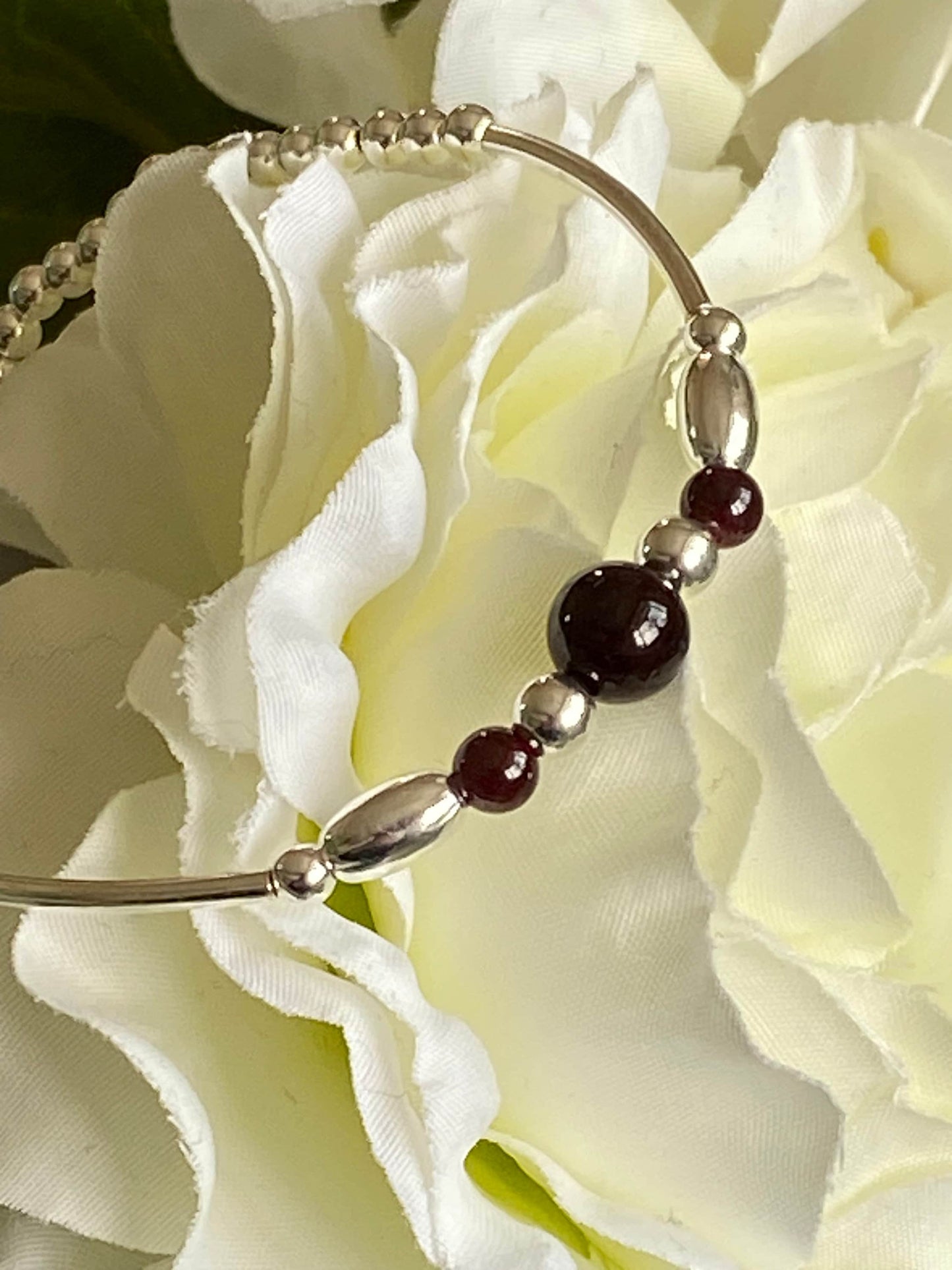 January Birthstone Bracelet, Garnet Gemstone and Sterling Silver Crystal Bracelet, Unique Handmade Gift,