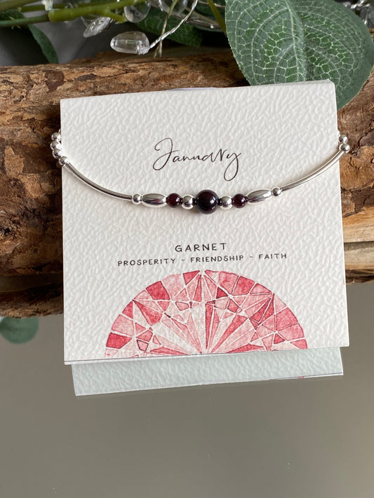 January Birthstone Bracelet, Garnet Gemstone and Sterling Silver Crystal Bracelet, Unique Handmade Gift,