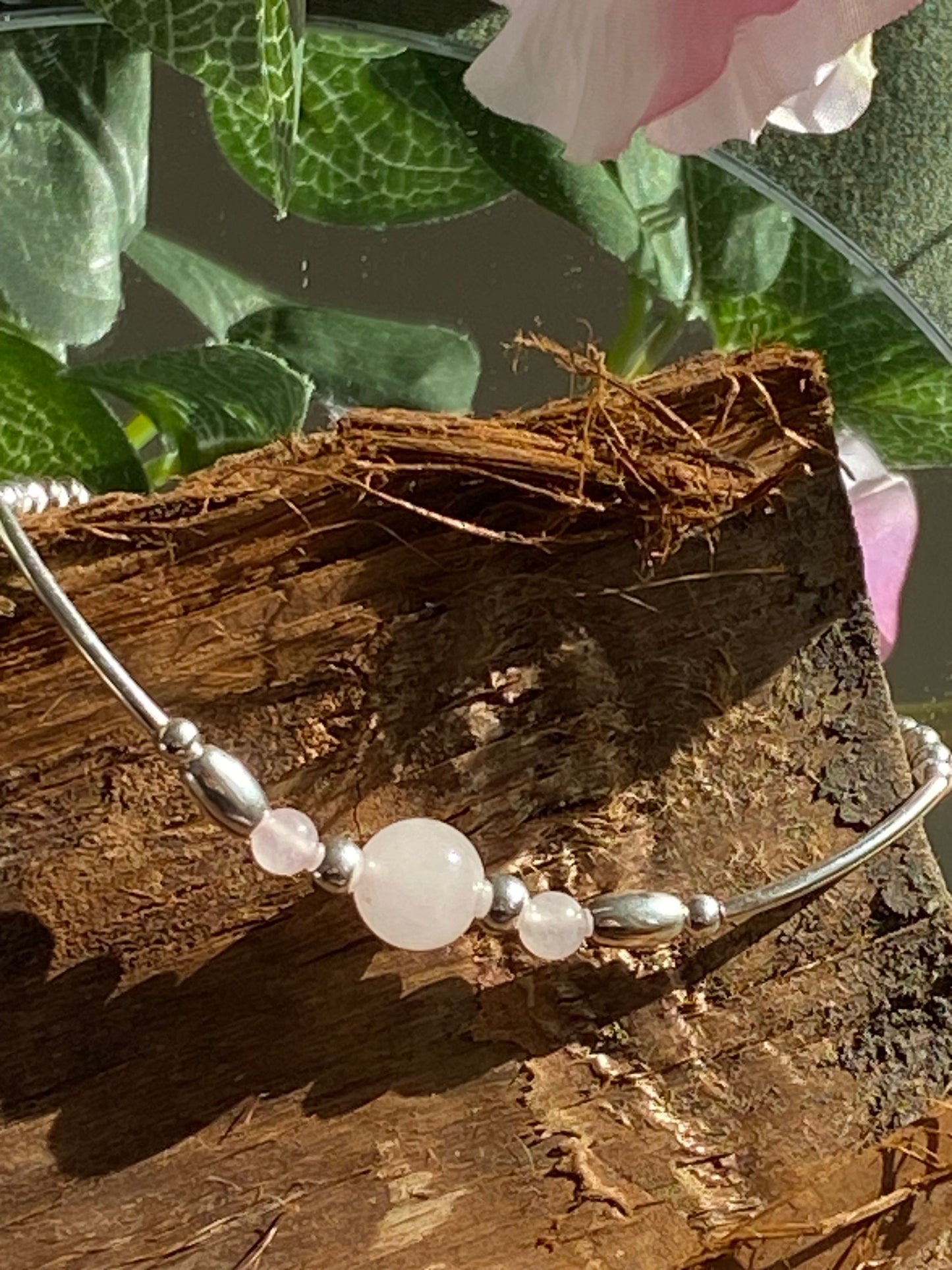 Rose Quartz Gemstone and Sterling Silver Crystal Bracelet, Unique Handmade Bracelet,