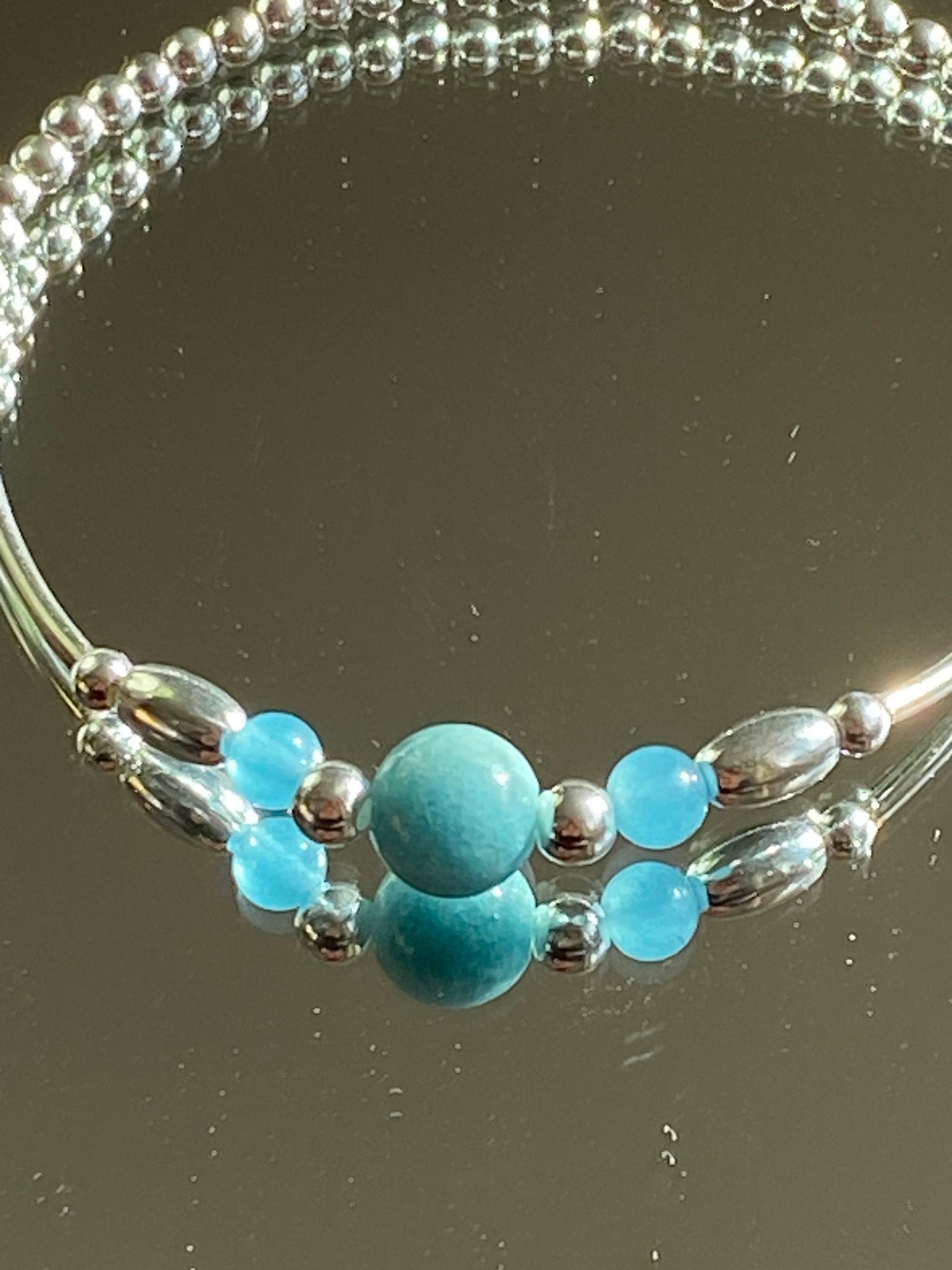 March Birthstone Bracelet, Aquamarine Gemstone and Sterling Silver Crystal Bracelet, Unique Handmade Gift,