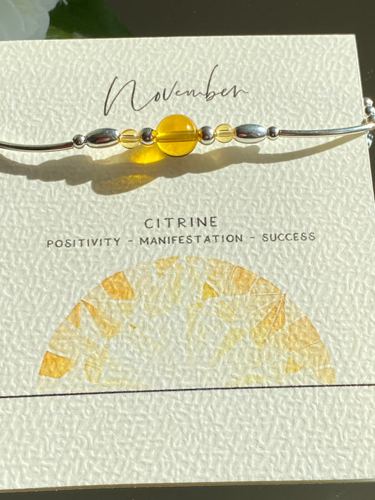 November Birthstone Bracelet, Citrine Gemstone and Sterling Silver Crystal Bracelet, Unique Handmade Gift,