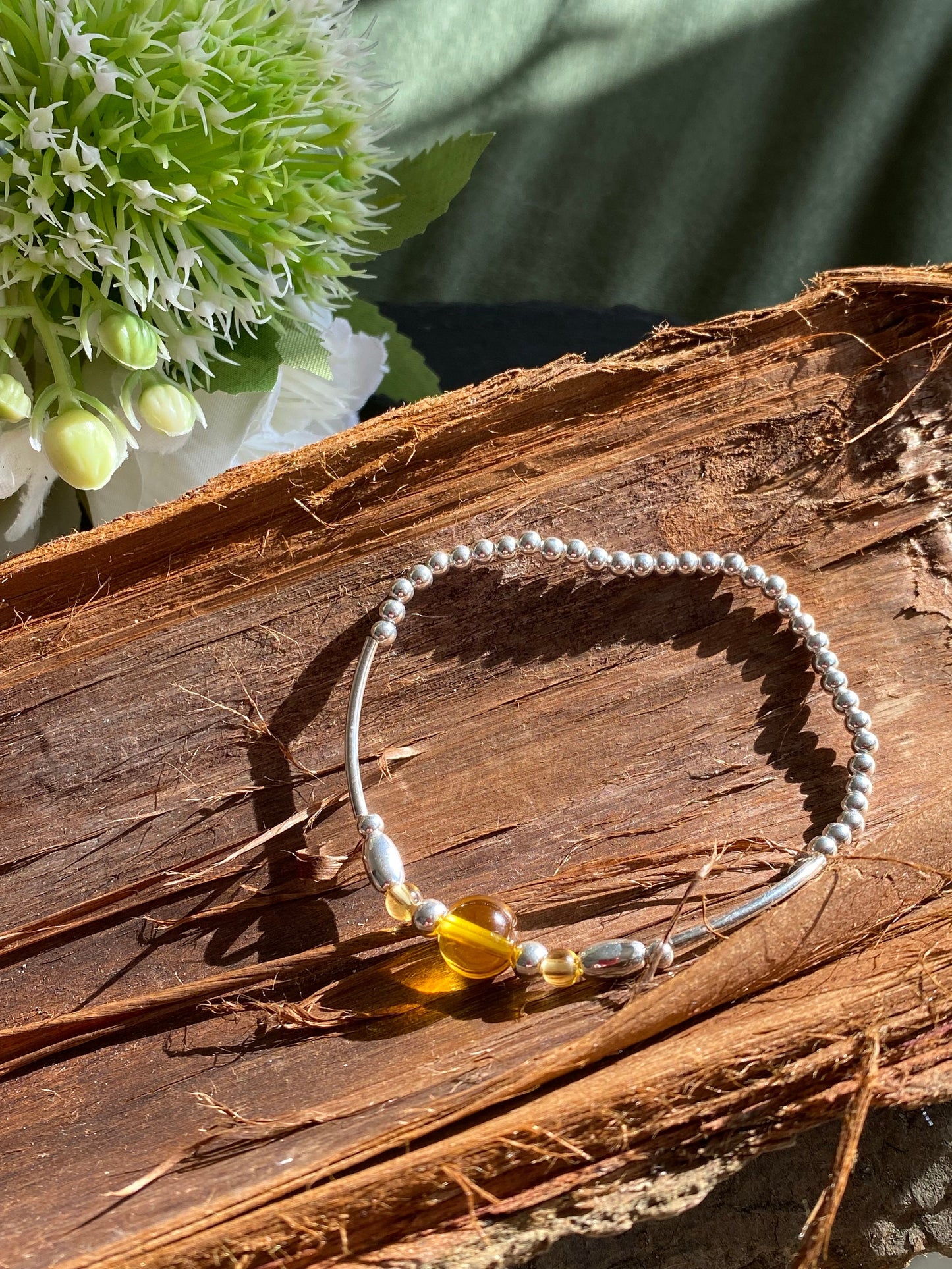November Birthstone Bracelet, Citrine Gemstone and Sterling Silver Crystal Bracelet, Unique Handmade Gift,