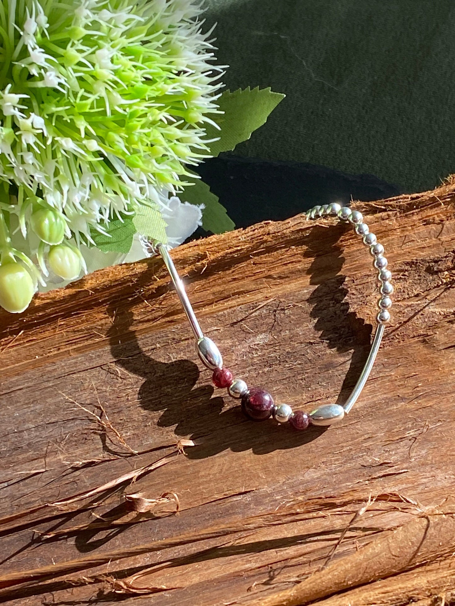 January Birthstone Bracelet, Garnet Gemstone and Sterling Silver Crystal Bracelet, Unique Handmade Gift,