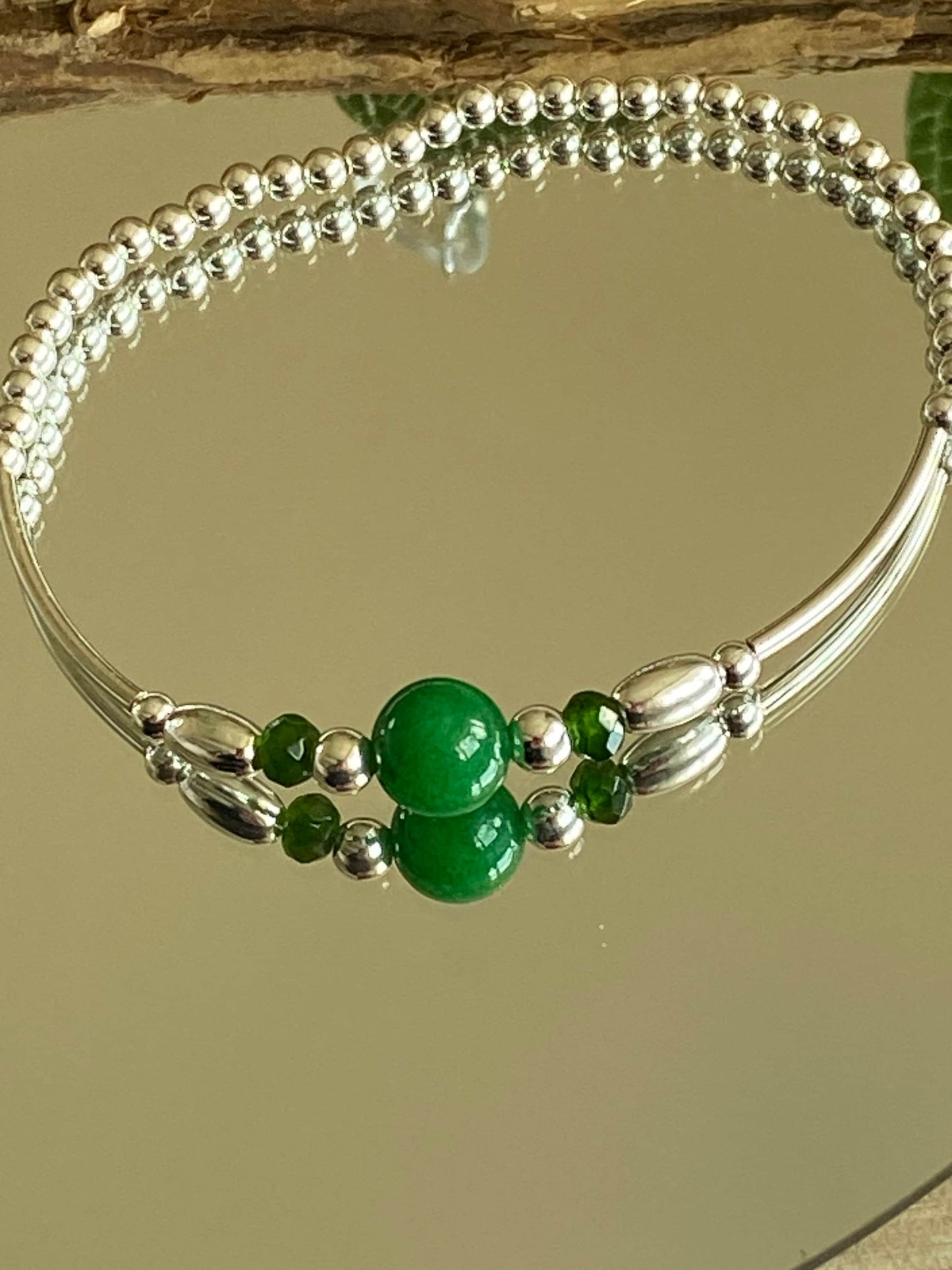 May Birthstone Bracelet, Emerald Gemstone and Sterling Silver Crystal Bracelet, Unique Handmade Gift,