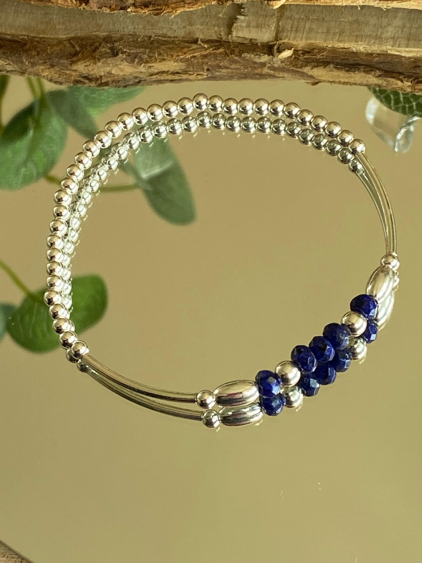 Sapphire Gemstone and Sterling Silver Crystal Bracelet, Unique Handmade Bracelet,