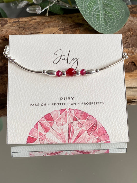 July Birthstone Bracelet, Ruby Gemstone and Sterling Silver Crystal Bracelet, Unique Handmade Gift,