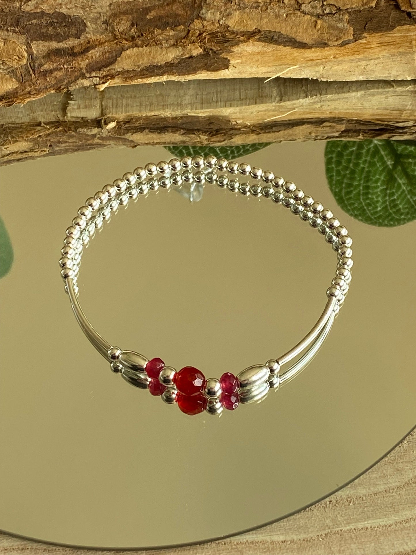 Ruby Gemstone and Sterling Silver Crystal Bracelet, Unique Handmade Bracelet,