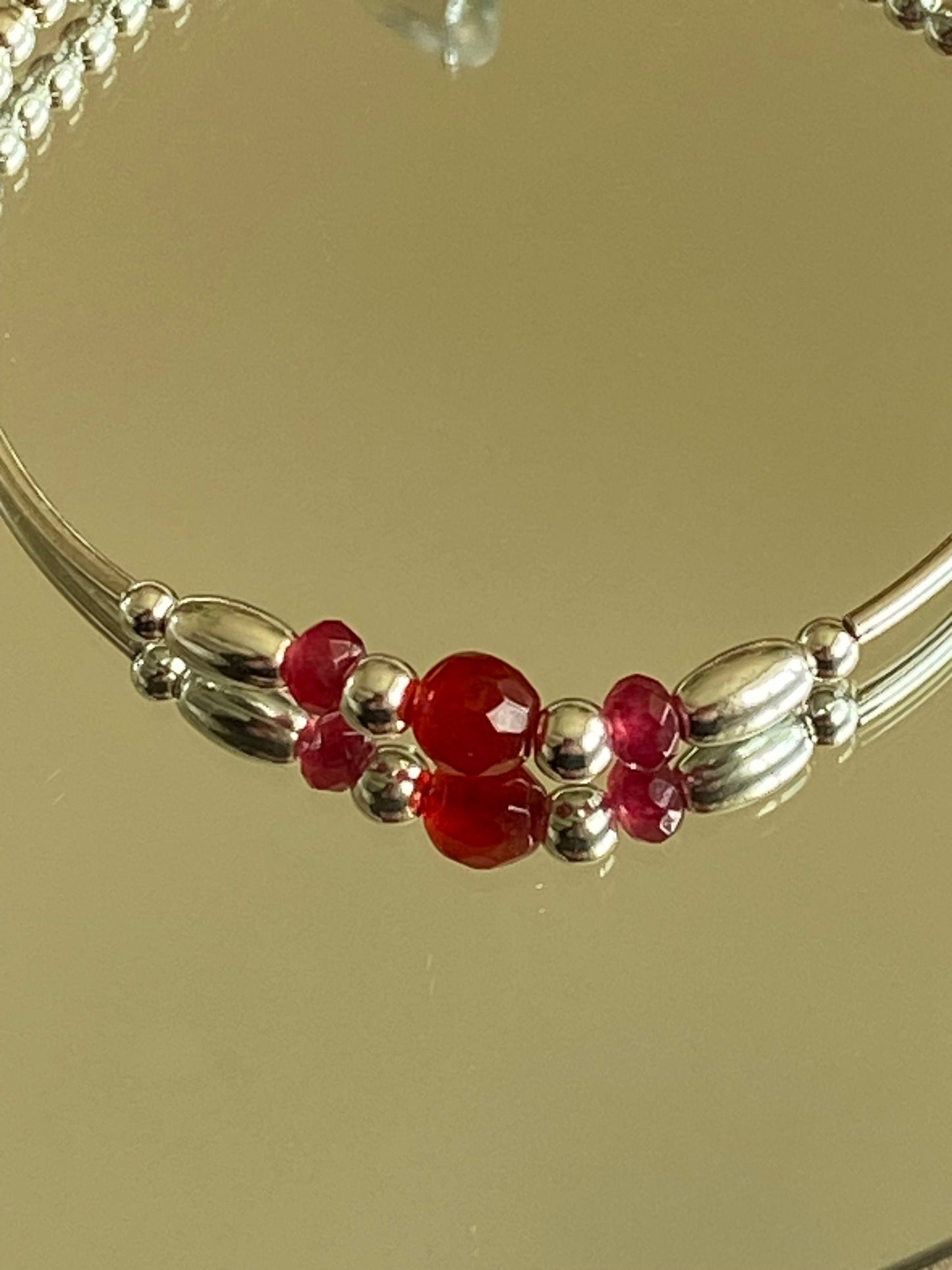 Ruby Gemstone and Sterling Silver Crystal Bracelet, Unique Handmade Bracelet,