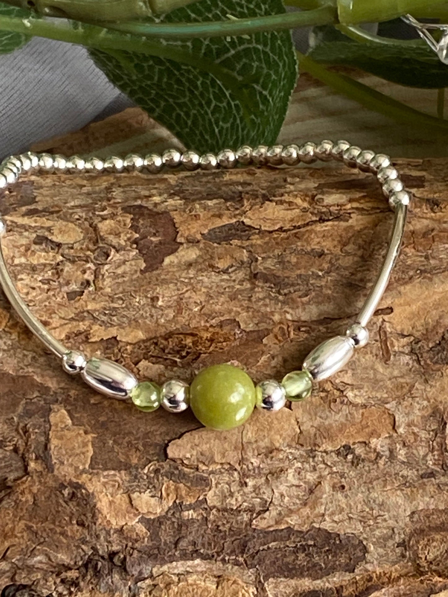 August Birthstone Bracelet, Peridot Gemstone and Sterling Silver Crystal Bracelet, Unique Handcrafted Gift