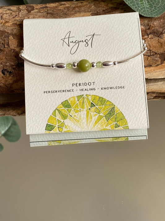 August Birthstone Bracelet, Peridot Gemstone and Sterling Silver Crystal Bracelet, Unique Handcrafted Gift