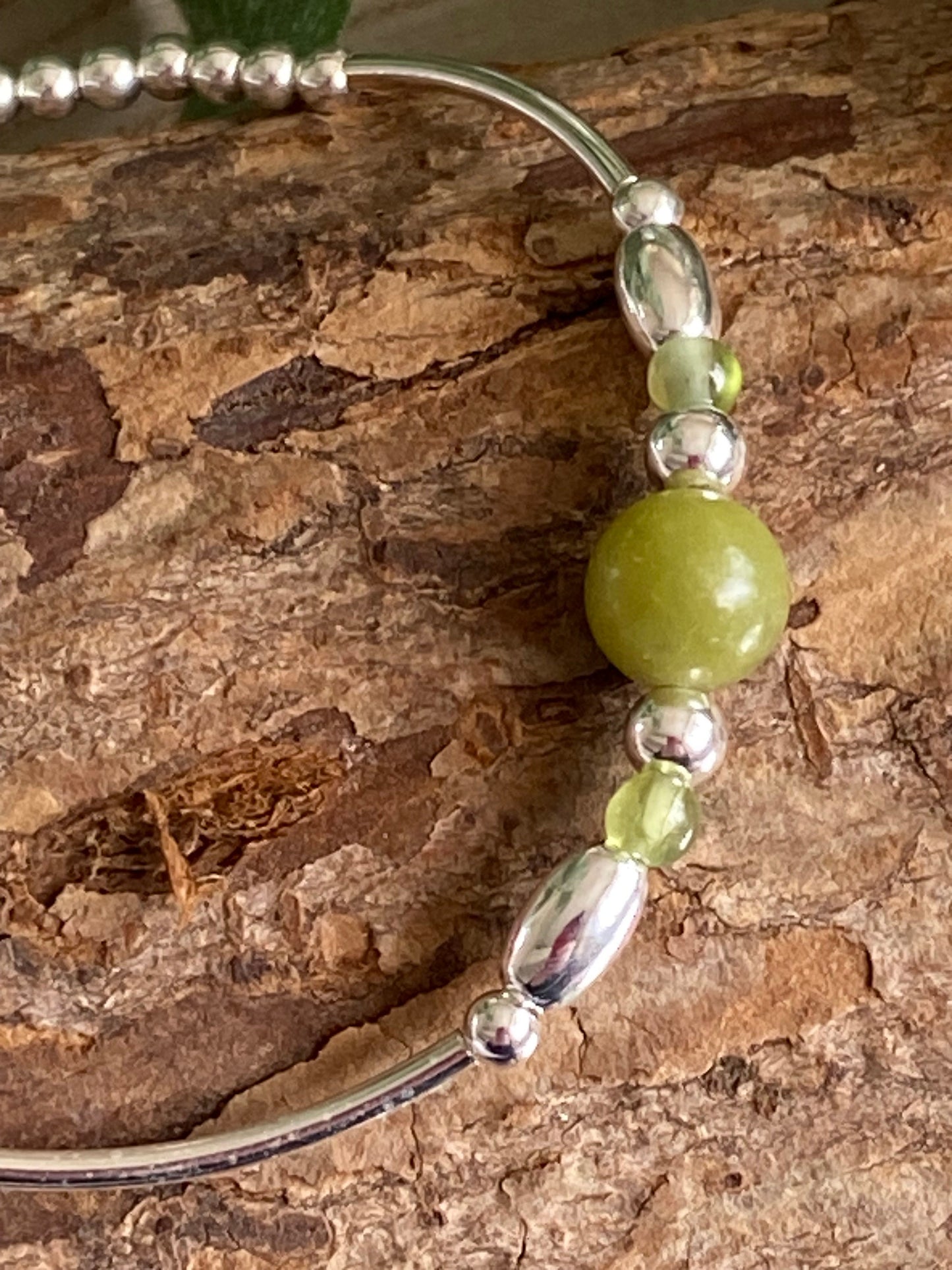 Peridot Gemstone and Sterling Silver Crystal Bracelet, Unique Handmade Gift,