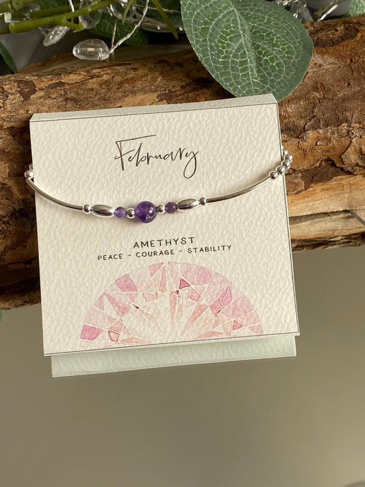 February Birthstone Bracelet, Amethyst Gemstone and Sterling Silver Crystal Bracelet, Unique Handcrafted Gift,