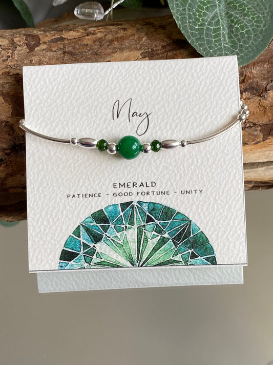 May Birthstone Bracelet, Emerald Gemstone and Sterling Silver Crystal Bracelet, Unique Handmade Gift,