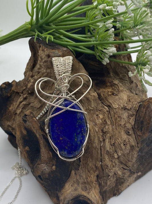 Lapis Lazuli Gemstone Pendant, Argentium Sterling Silver Wrapped Crystal Necklace, Unique Handcrafted Gift,