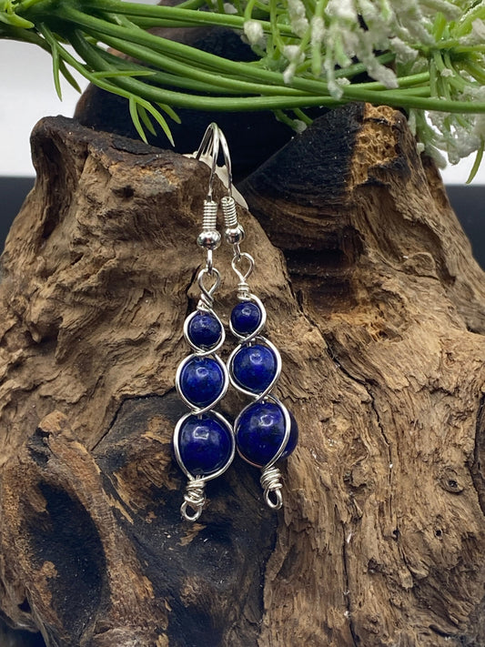 Lapis Lazuli Gemstone and Silver Crystal Earrings, Unique Handmade Gift,