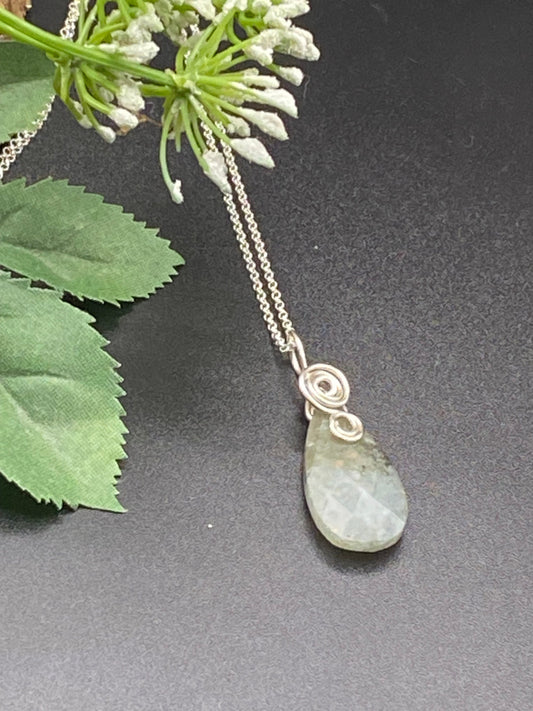 Labradorite Gemstone Necklace, Argentium Sterling Silver Wrapped Crystal Pendant, Unique Handcrafted Gift,