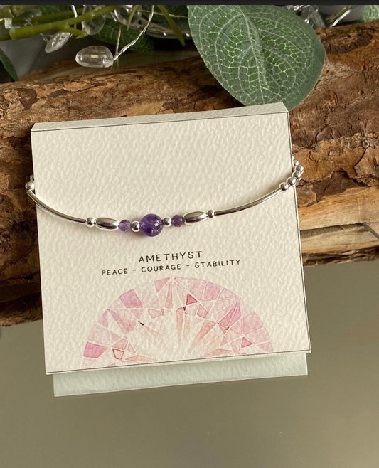 Amethyst Gemstone and Sterling Silver Crystal Bracelet, Unique Handmade Bracelet,