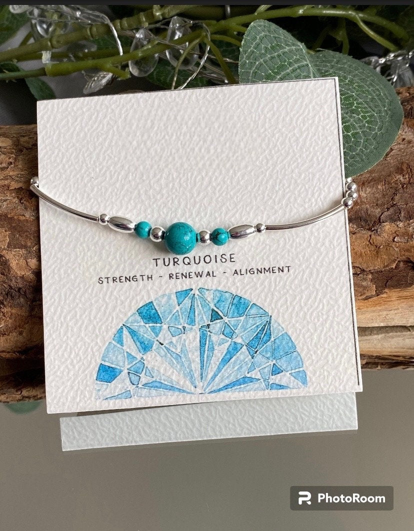 Turquoise Gemstone and Sterling Silver Crystal Bracelet, Unique Handmade Bracelet,