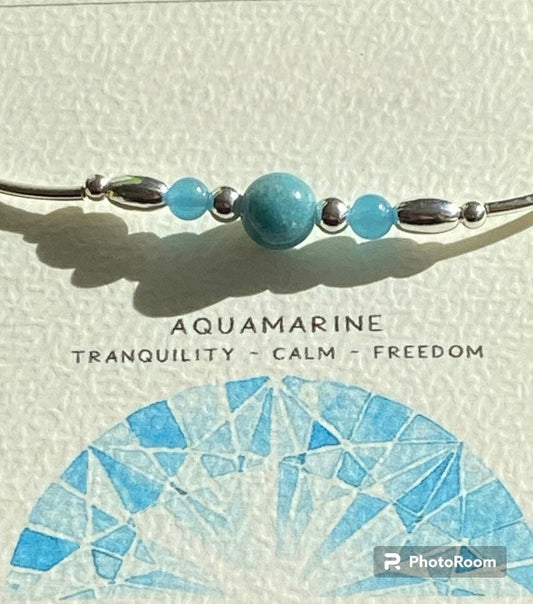 Aquamarine Gemstone and Sterling Silver Crystal Bracelet, Unique Handmade Gift,